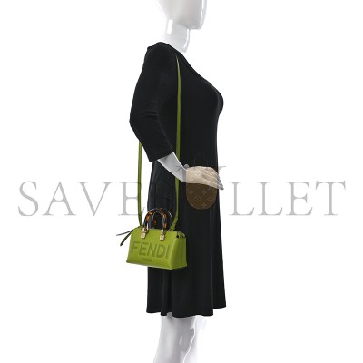 FENDI VITELLO KING PLEXIGLASS LOGO EMBOSSED MINI BY THE WAY TOP HANDLE BOSTON BAG WASABI (20*12*9cm)